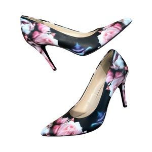Nine West Black Pink Floral Pointy Toe Heels
